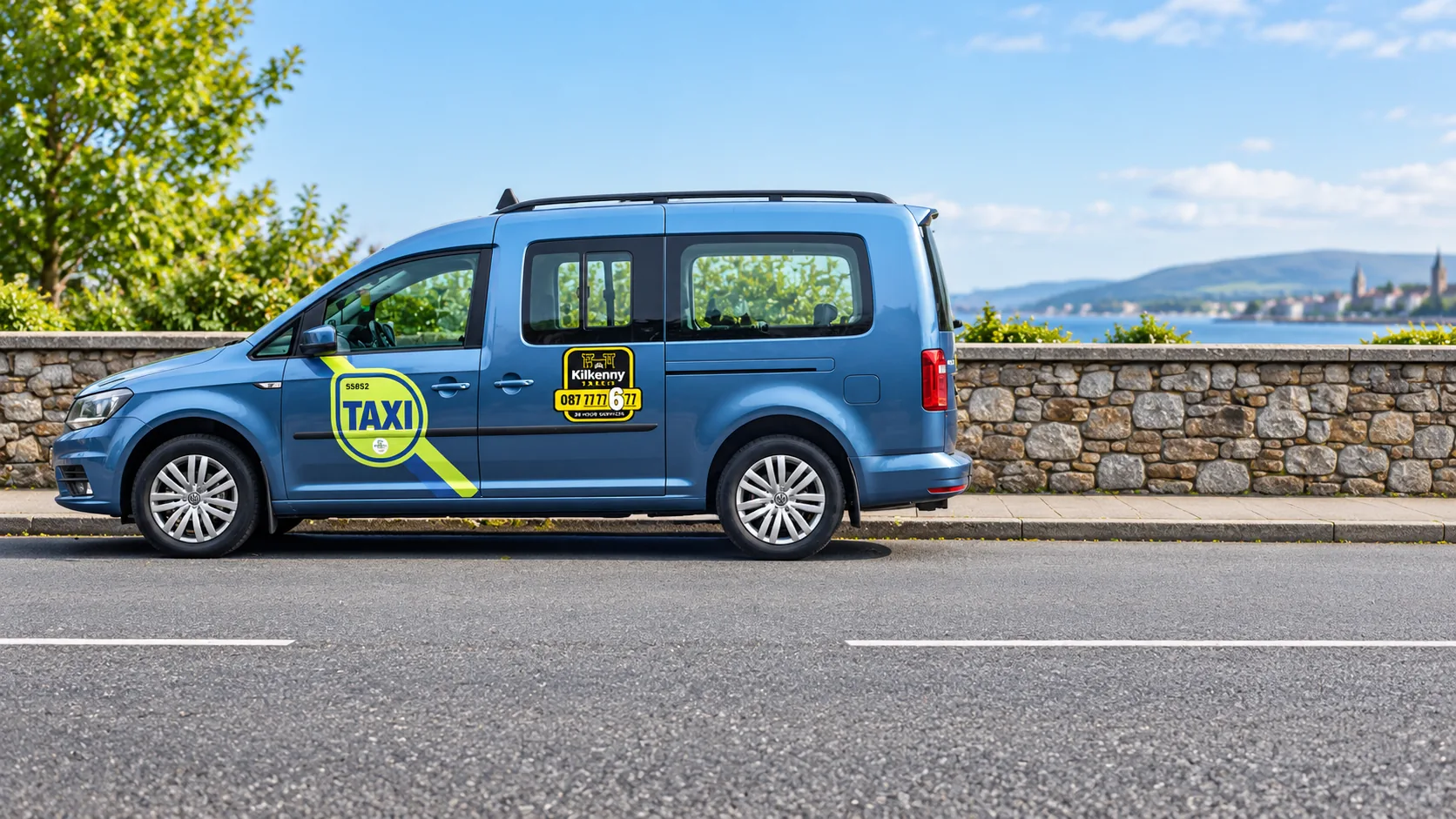 Six-seat taxi minivan used for Kilkenny family airport transfers