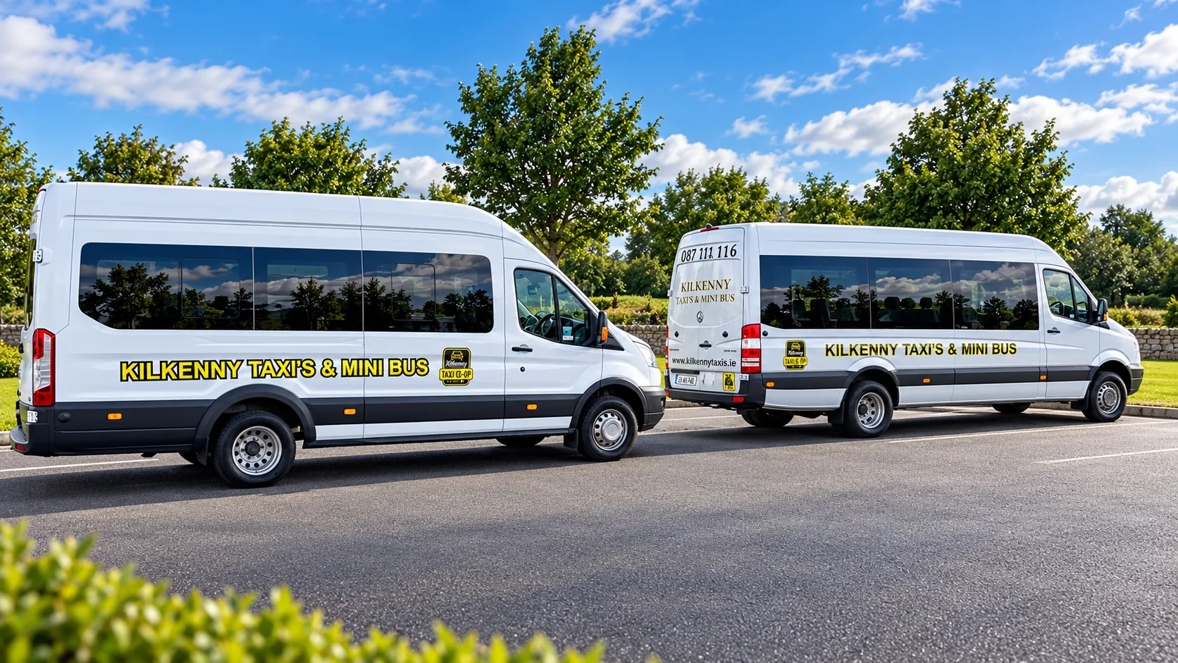 Kilkenny Airport Taxi fleet of minibuses and passenger vans lined up