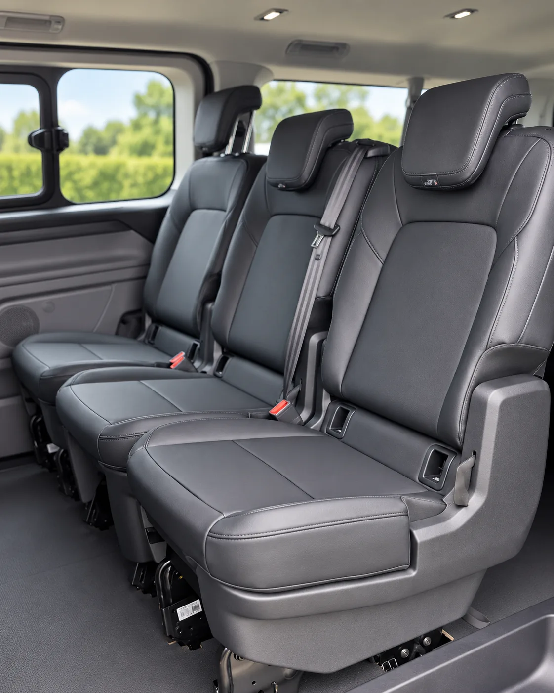 Clean leather passenger seating inside a Kilkenny airport transfer van